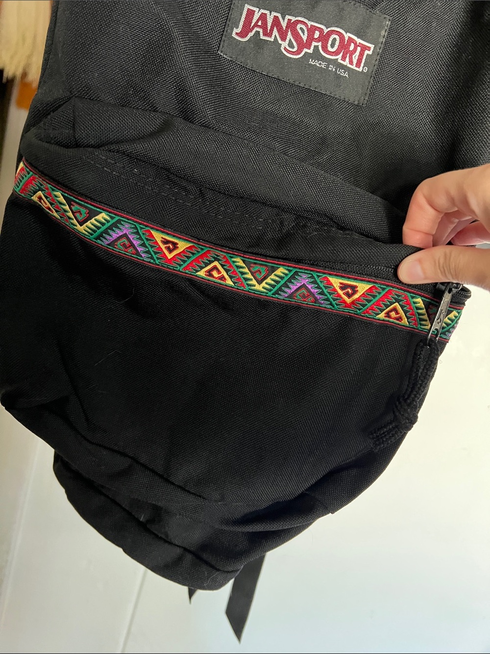 Vintage Jansport Black Backpack with Multicolor Aztec… - Gem